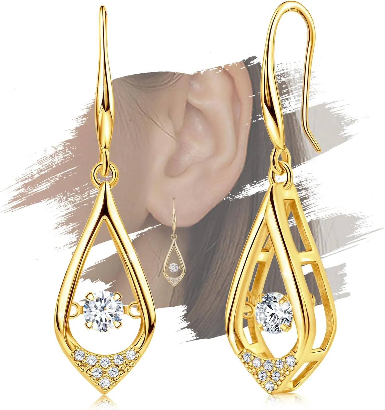 Gold Teardrop Drop Dangle Earrings for Women - Sterling Silver Waterdrop Earrings Hypoallergenic Cubic Zirconia Lightweight Classic Dangling Earrings Gifts for Christmas Valentine's Day Anniversary