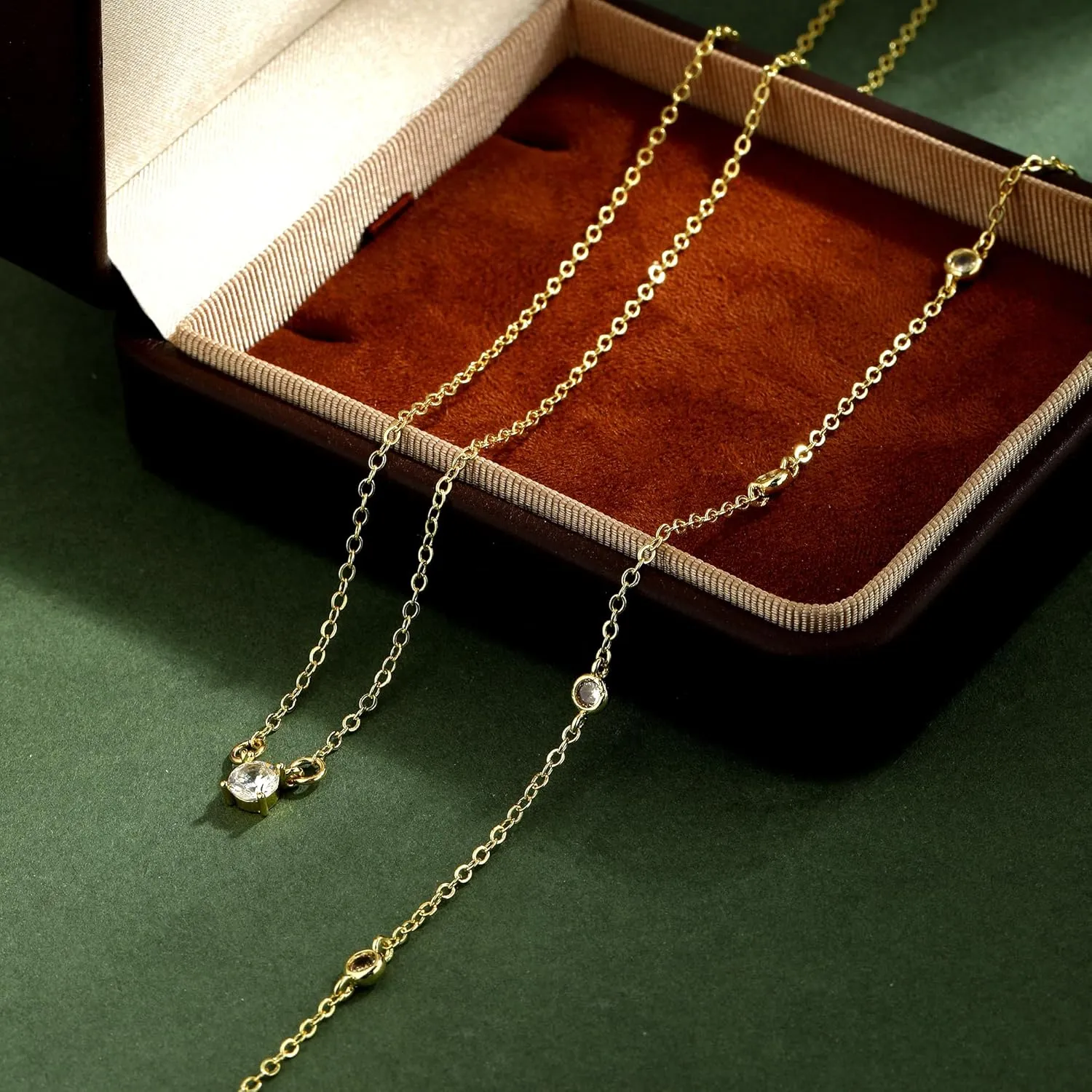Gold/Sliver Layered Necklace for Women,Dainty 14K Gold/Sliver Plated CZ Pendant Necklace Trendy Choker Necklace Jewelry Gift for Women