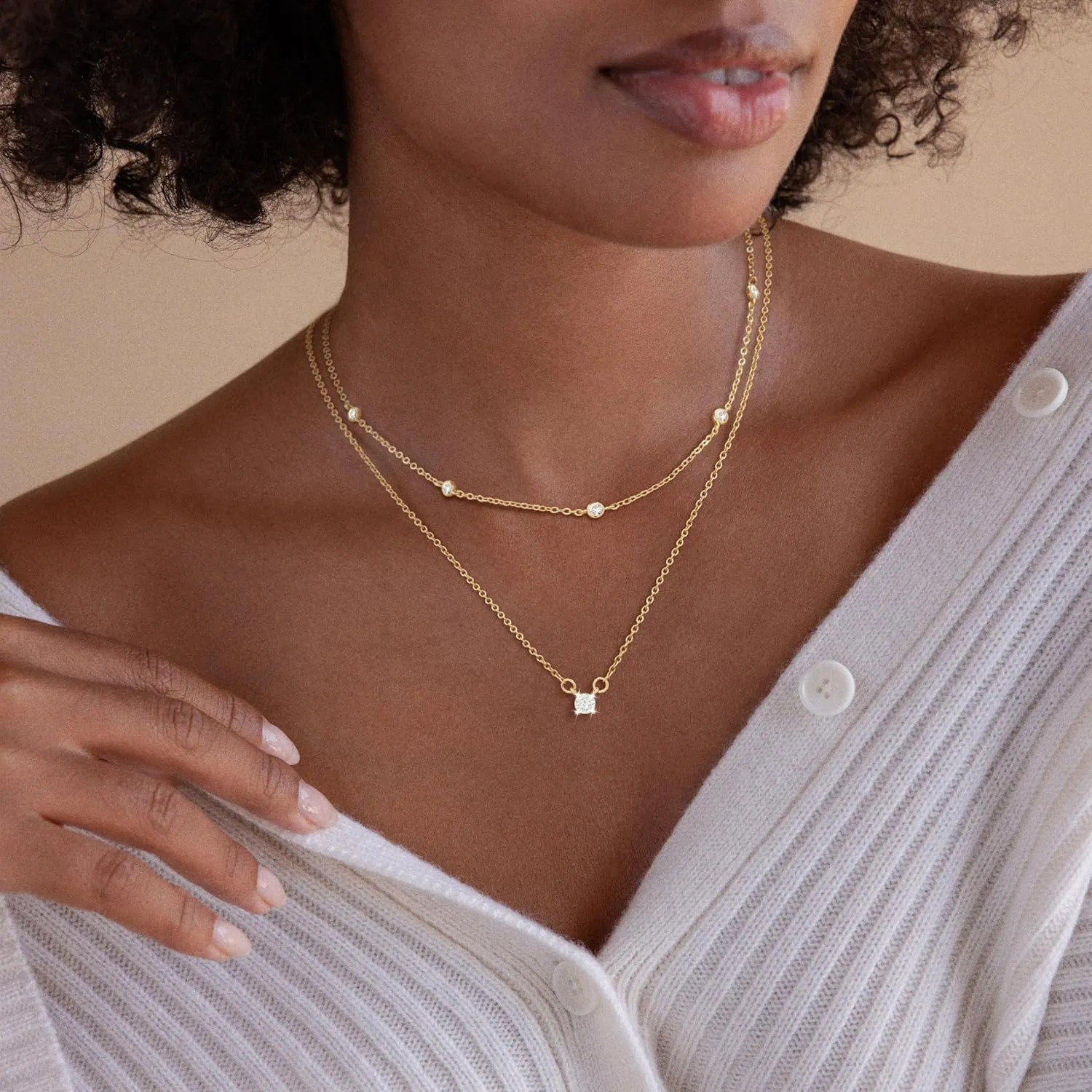 Gold/Sliver Layered Necklace for Women,Dainty 14K Gold/Sliver Plated CZ Pendant Necklace Trendy Choker Necklace Jewelry Gift for Women