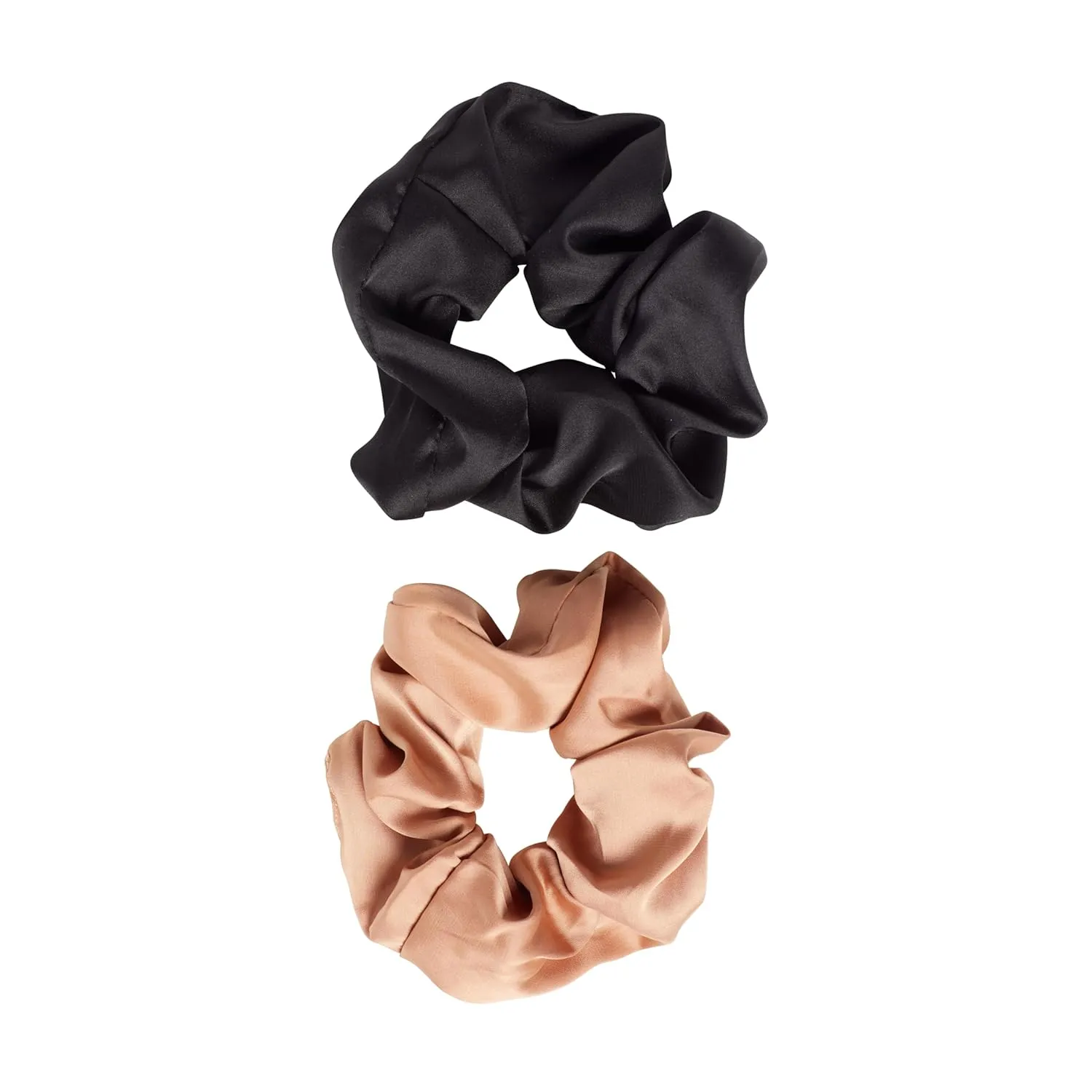 Goody Ouchless Forever Satin Scrunchies, 2 Ct, Brown & Black, 3X Stronger Damage-Free Hold Hair Scrunchies, 16 Strand Inner Core, Styling Accessories for Women & Men, For Medium-Thick Hair