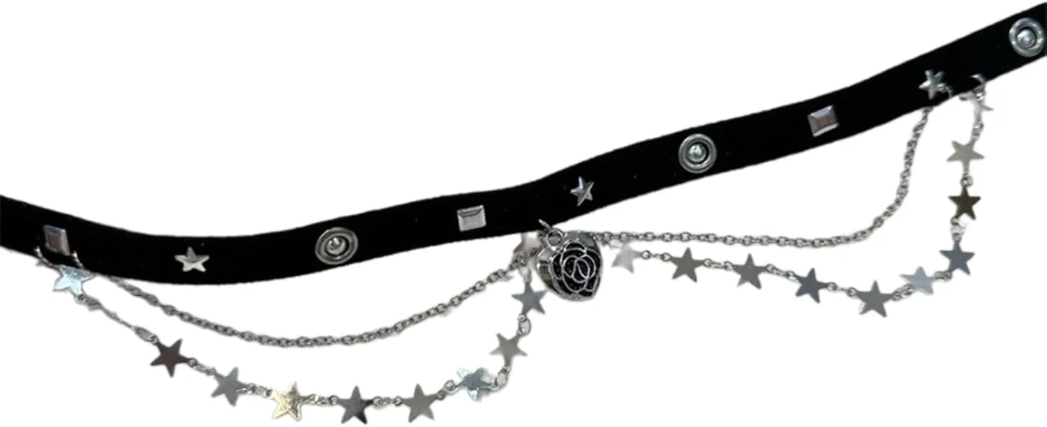 Gothic Black Collar Necklace Elegant Halloween Party Accessory Tassels Choker Star Pendant Choker for Women