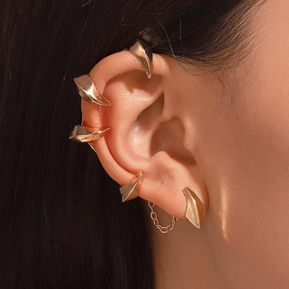 Gothic Devil Claw Ear Cuffs for Women, Gold/Silver Punk Dark Alloy Non-Piercing Ear Climber, Edgy Bone Clip-On EarringsGold