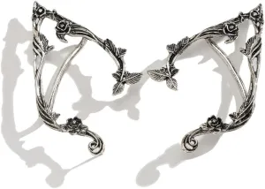 Gothic Elves Ear Cuff 2pcs Piercing Cartilage Climber Ear Wrap Retro Silver Gold Floral Vine Stud Earrings Punk Hip Hop Clip on Statement Earrings for Women