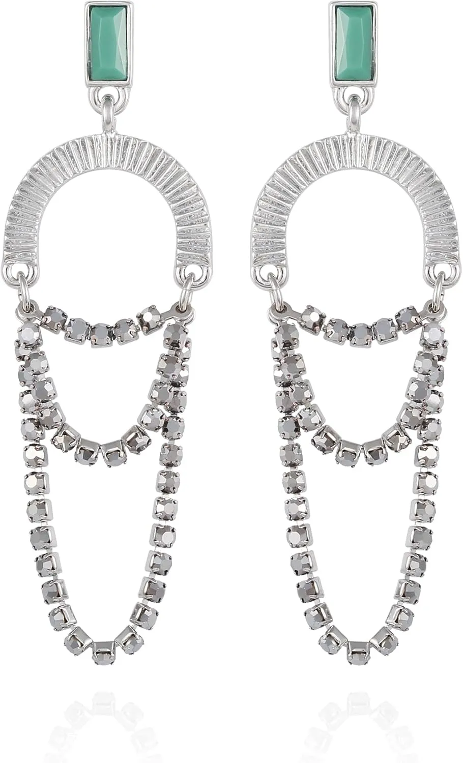 GUESS Silvertone Jade Stone Chain Drop Earrings