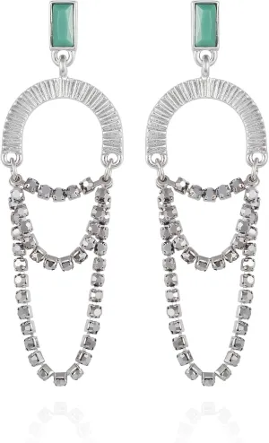 GUESS Silvertone Jade Stone Chain Drop Earrings