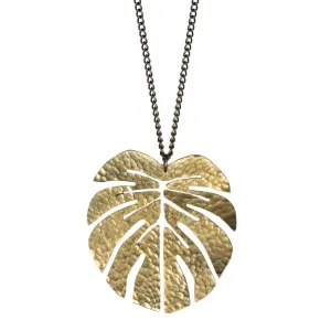 Hammered Tropical Leaf Pendant - Large