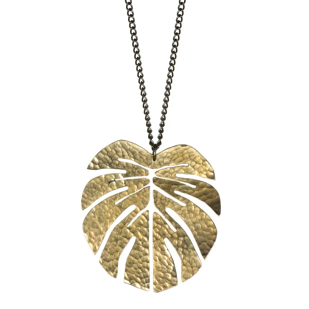 Hammered Tropical Leaf Pendant - Large