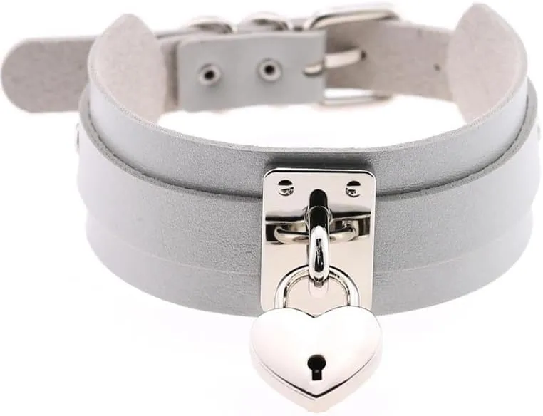 Handmade Women Heart Lock Choker Necklace Adjustable Hip Hop Costume Cosplay Nightclub Leather Neck Collar Choker