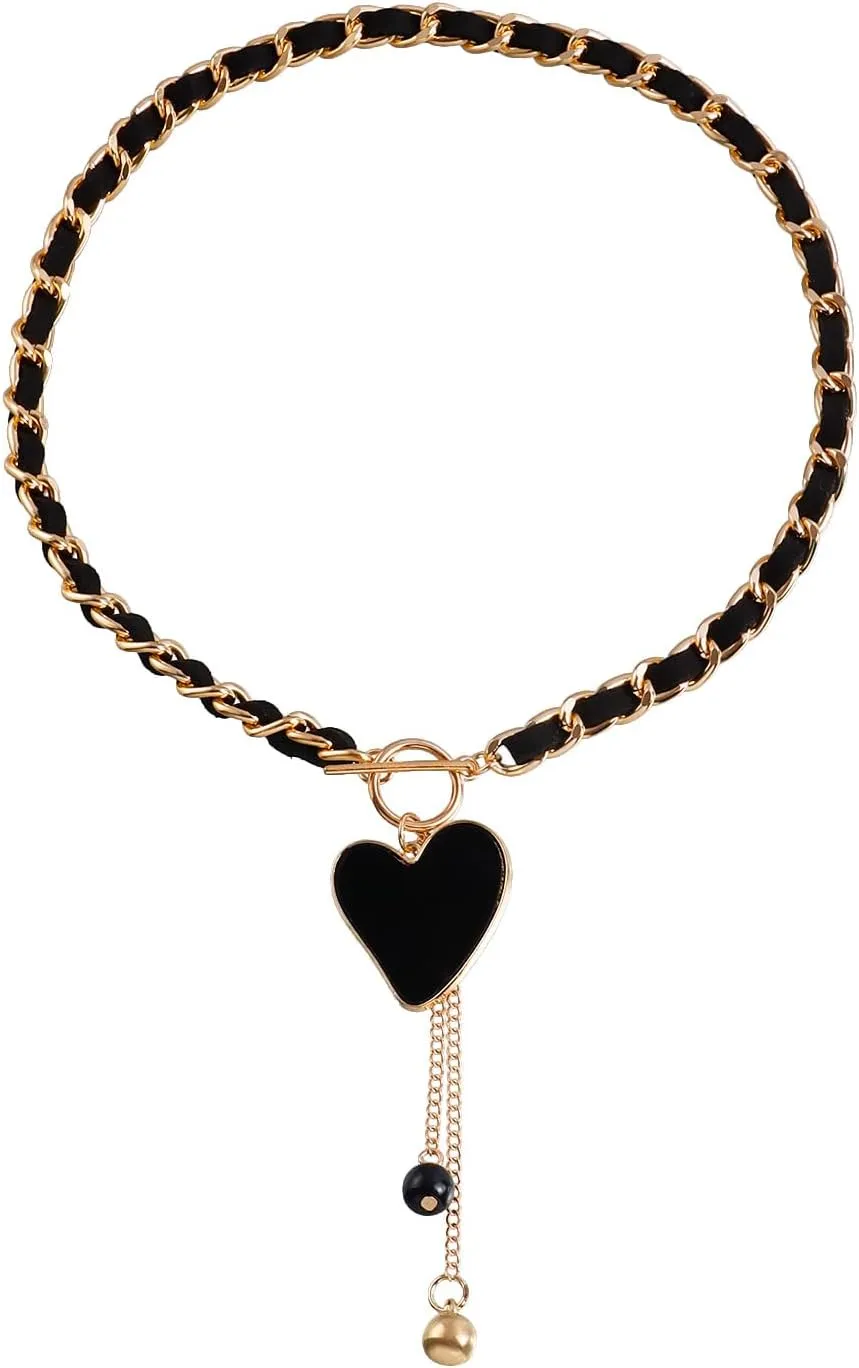 Heart Choker Necklaces for Women Submissive Collar Necklace Ribbon Knot Necklace Chunky Chain Necklace Black Velvet Collar Chokers Necklace for Women