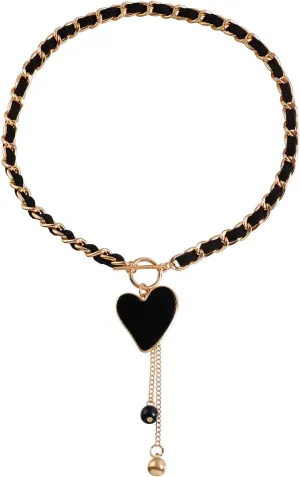 Heart Choker Necklaces for Women Submissive Collar Necklace Ribbon Knot Necklace Chunky Chain Necklace Black Velvet Collar Chokers Necklace for Women