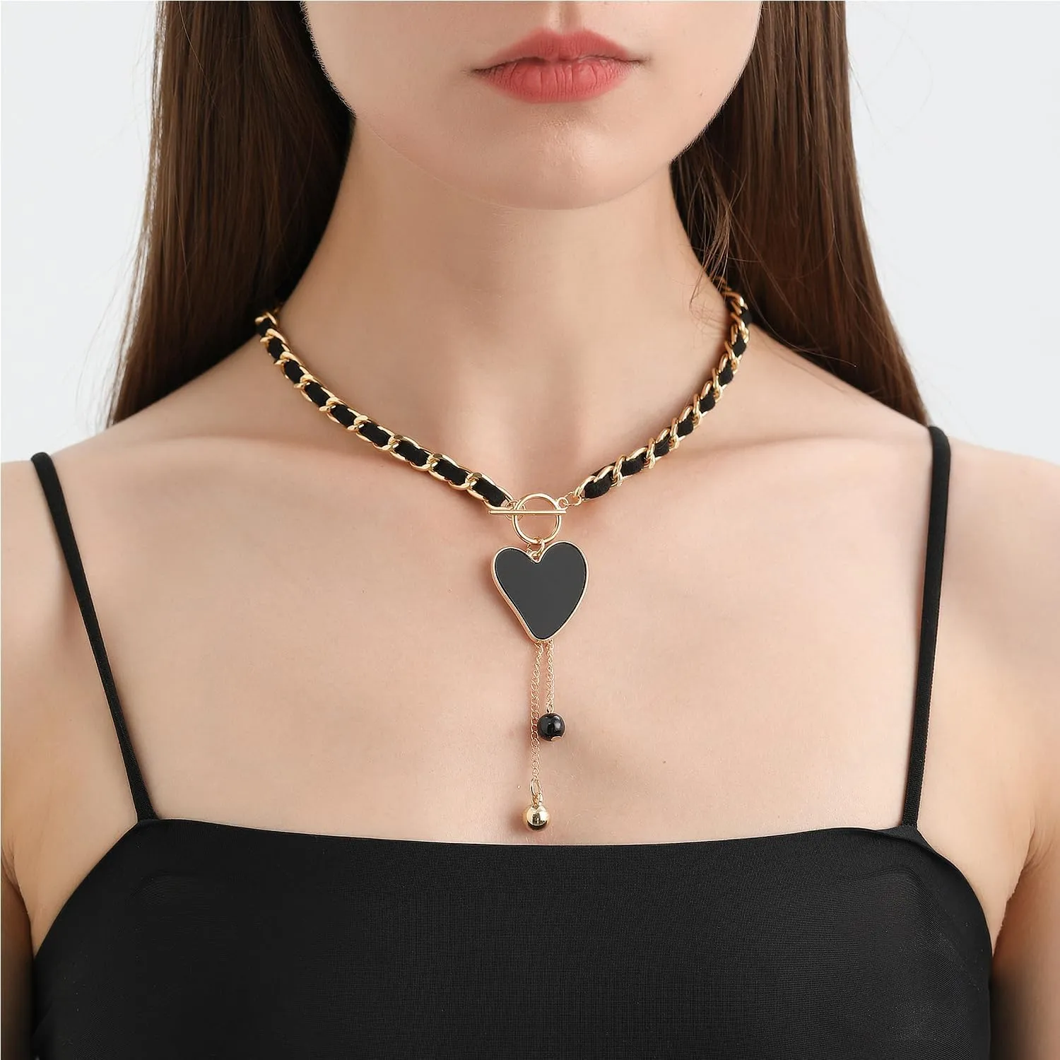 Heart Choker Necklaces for Women Submissive Collar Necklace Ribbon Knot Necklace Chunky Chain Necklace Black Velvet Collar Chokers Necklace for Women