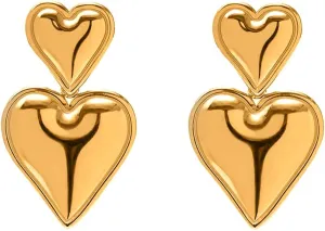 Heart Drop Earrings Double Heart Statement Dangle Earrings for Women Gold Silver