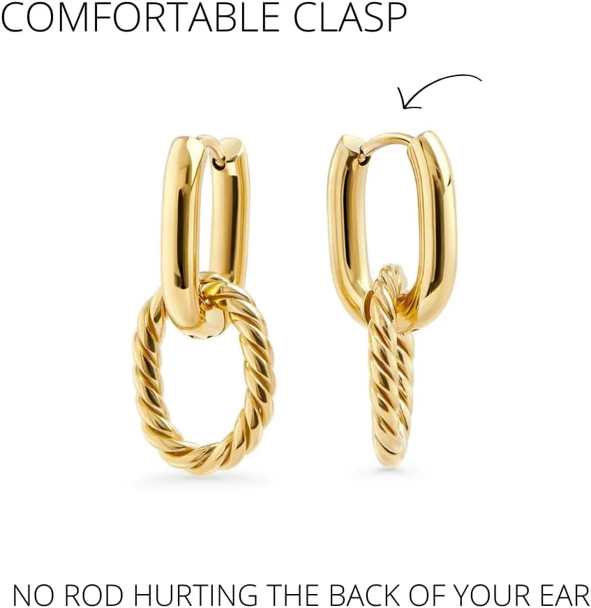 Hypoallergenic Nautical Chic Gold 2-in-1 Huggie Earrings With Removable Twisted Hoop - Premium 316L Stainless Steel - Valentines Day & Mothers Day Gifts - Waterproof And Allergy Free, Stainless Steel