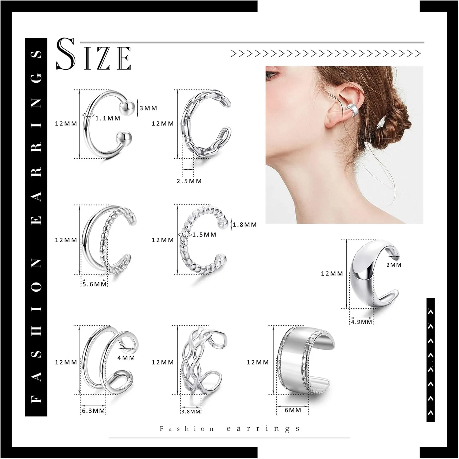 IRONBOX 9Pcs Ear Cuff Earrings for Women 14K Silver/Gold Ear Cuff Non Piercing Cartilage Clip Cuff Earrings Fake Earrings
