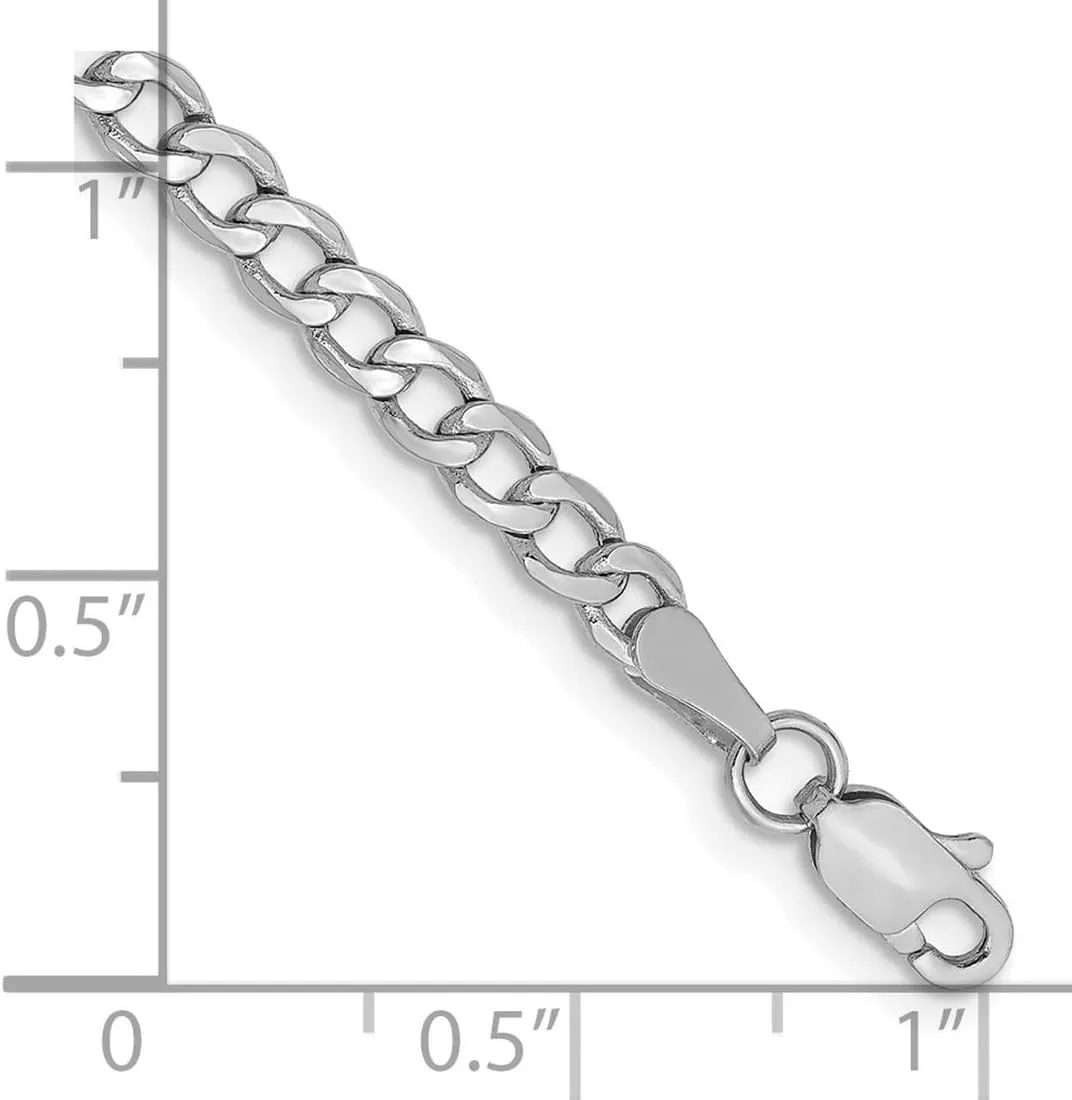 JewelryWeb 14k White Gold Hollow Polished Lightweight Lobster Claw Closure 3.35mm Semi solid Curb Link Chain Bracelet-Link-Bracelet for Women and Men