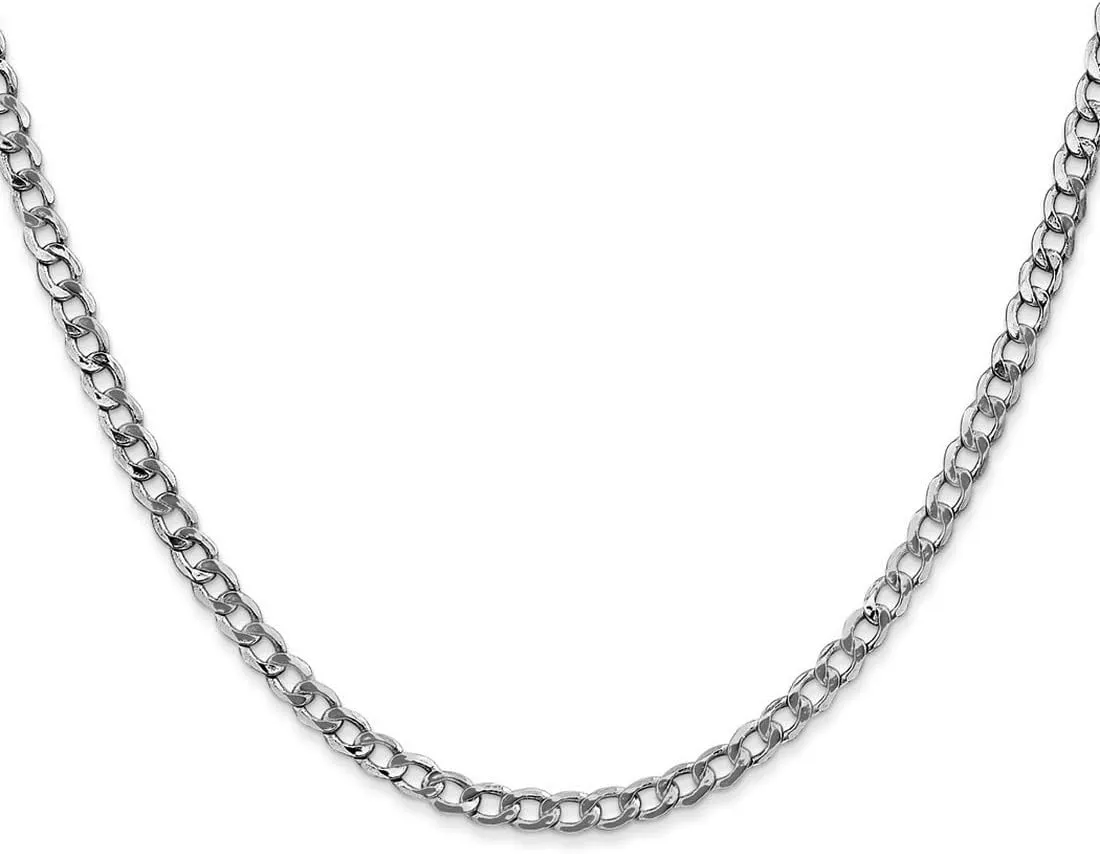 JewelryWeb 14k White Gold Hollow Polished Lightweight Lobster Claw Closure 3.35mm Semi solid Curb Link Chain Bracelet-Link-Bracelet for Women and Men
