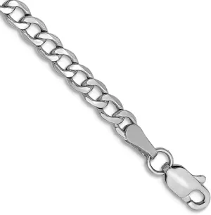 JewelryWeb 14k White Gold Hollow Polished Lightweight Lobster Claw Closure 3.35mm Semi solid Curb Link Chain Bracelet-Link-Bracelet for Women and Men