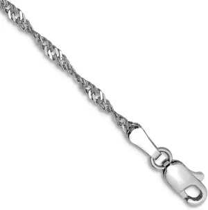 JewelryWeb 14k White Gold Polished 1.65mm Solid Singapore Chain Anklet Lobster Claw-Anklet for Women and Men