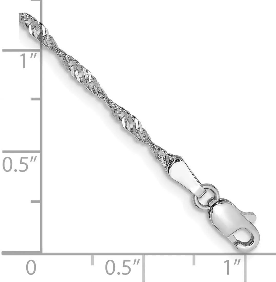 JewelryWeb 14k White Gold Polished 1.65mm Solid Singapore Chain Anklet Lobster Claw-Anklet for Women and Men