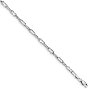 JewelryWeb 1.62mm 925 Sterling Silver Rhodium Plated Polished Textured Link Anklet 10 Inch-Anklet for Women