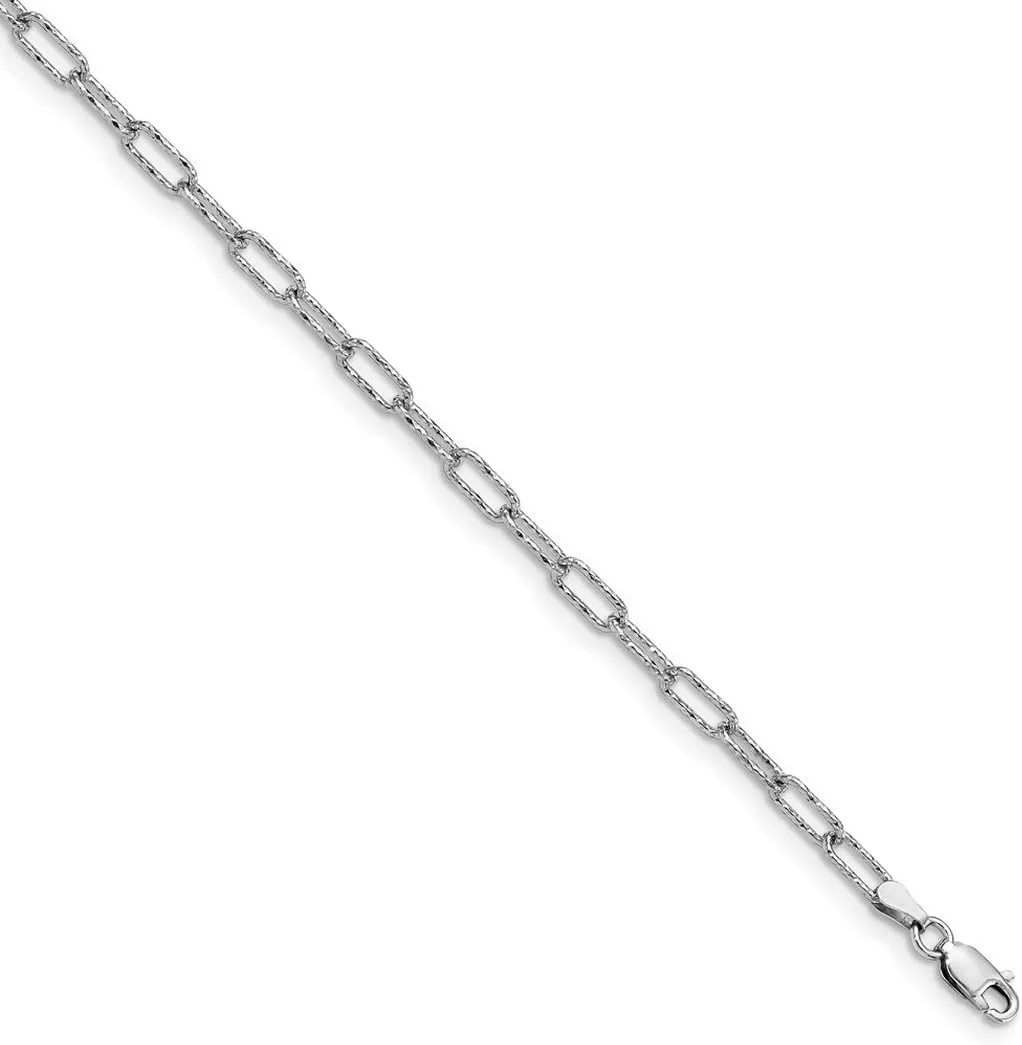 JewelryWeb 1.62mm 925 Sterling Silver Rhodium Plated Polished Textured Link Anklet 10 Inch-Anklet for Women