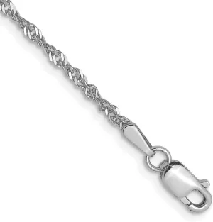 JewelryWeb 1.6mm 14k White Gold Lobster Claw Closure Singapore With Lock 10 Inch Anklet for Women