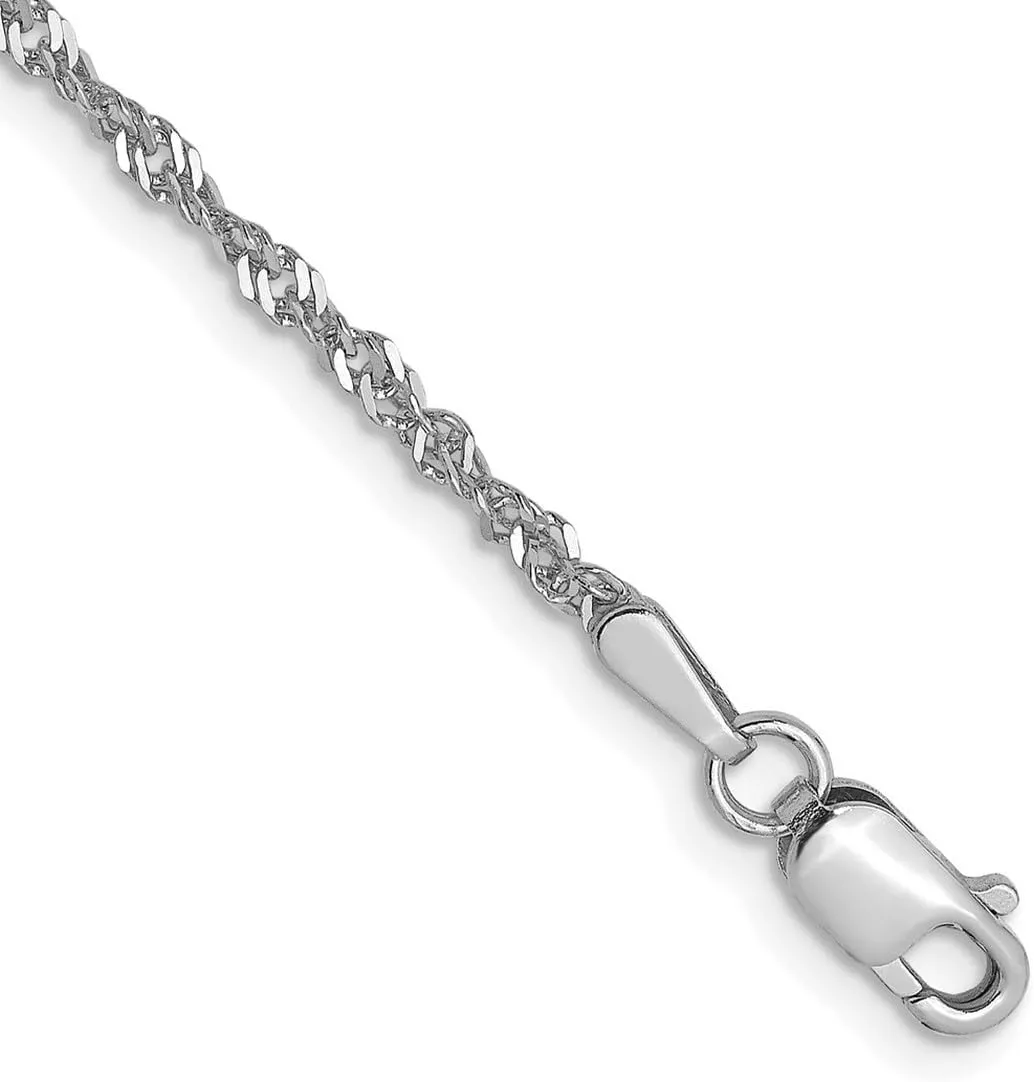 JewelryWeb 1.6mm 14k White Gold Lobster Claw Closure Singapore With Lock 10 Inch Anklet for Women