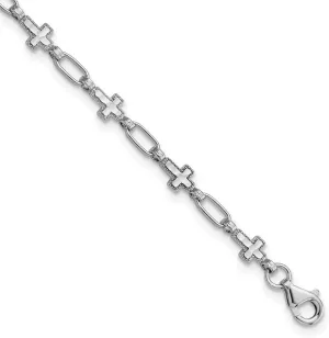 JewelryWeb 4.25mm 925 Sterling Silver Rhodium Plated Religious Faith Cross Anklet 9.75 Inch-Anklet for Women