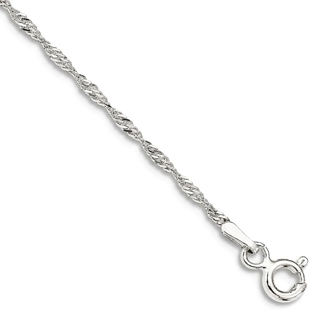 JewelryWeb 925 Sterling Silver 1.4mm Singapore Chain Bracelet Anklet 9 Inch-Anklet for Women and Men