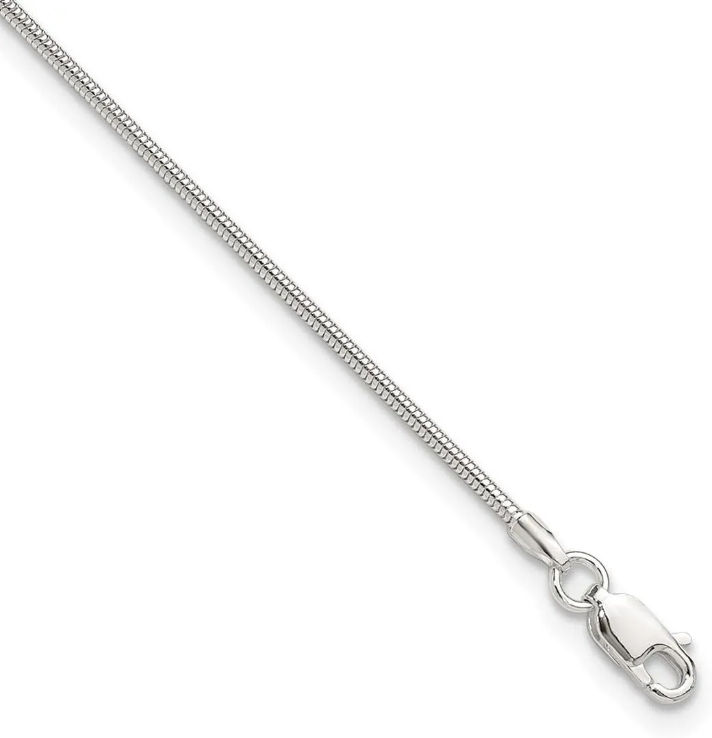 JewelryWeb 925 Sterling Silver 1.5mm Round Snake Chain Anklet 9 Inch Lobster Claw-Anklet for Women and Men