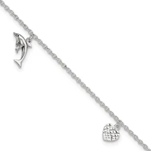JewelryWeb 925 Sterling Silver Fancy Lobster Closure Polished Love Heart Star and Dolphin Anklet-Anklet for Women