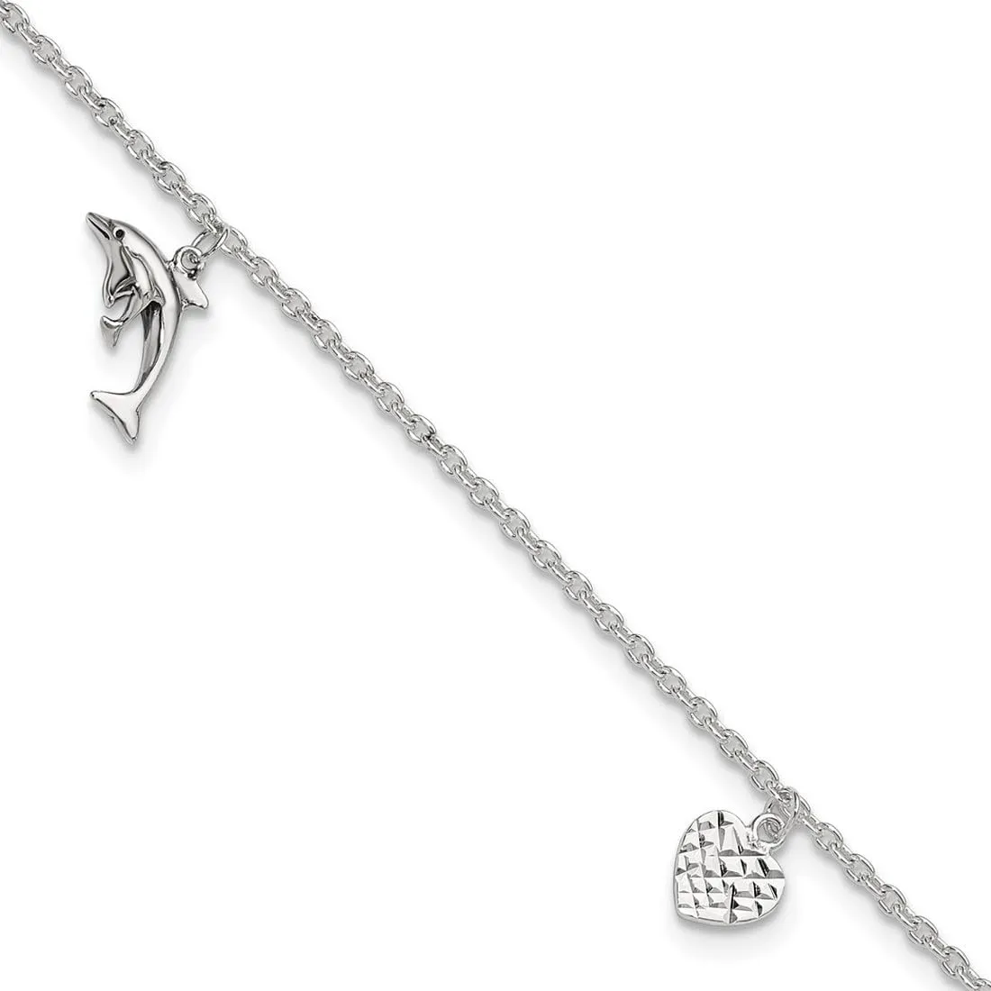 JewelryWeb 925 Sterling Silver Fancy Lobster Closure Polished Love Heart Star and Dolphin Anklet-Anklet for Women
