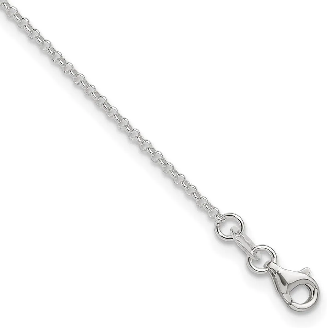 JewelryWeb 925 Sterling Silver Fancy Lobster Closure Polished Rolo Chain With 1in Ext. Anklet 9 Inch 1.5mm Wide-Anklet for Women and Men