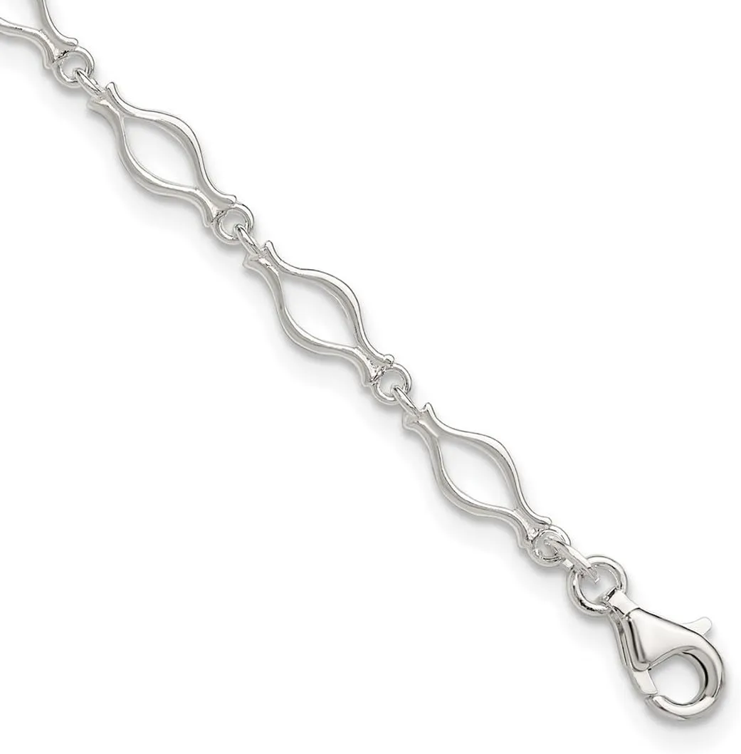 JewelryWeb 925 Sterling Silver Fancy Lobster Closure Solid Polished-Fancy Link Anklet-Lobster Claw 6mm Wide-Anklet for Women