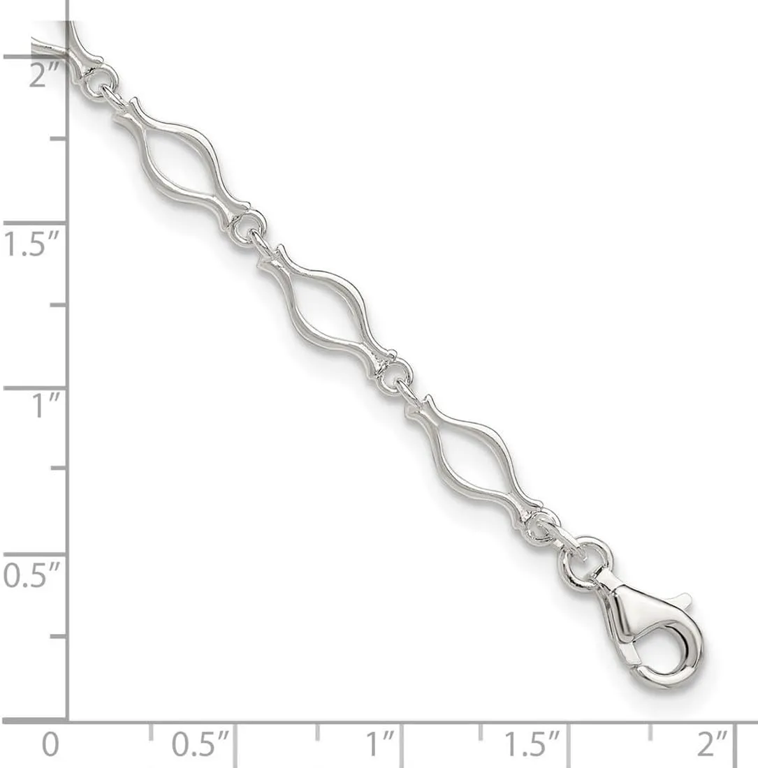 JewelryWeb 925 Sterling Silver Fancy Lobster Closure Solid Polished-Fancy Link Anklet-Lobster Claw 6mm Wide-Anklet for Women