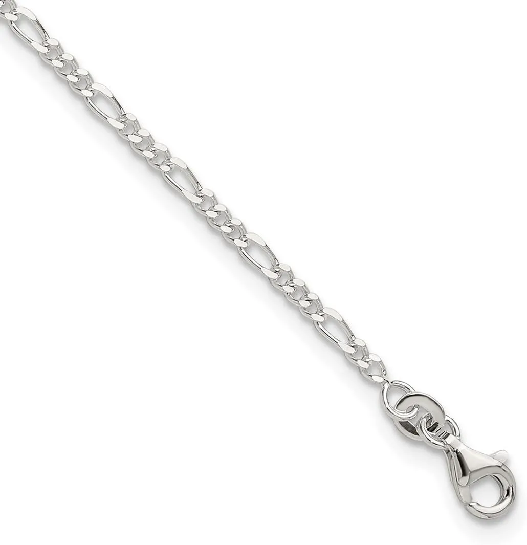 JewelryWeb 925 Sterling Silver Fancy Lobster Closure Sparkle Cut and Polished Figaro Anklet 6mm Wide-Anklet for Women