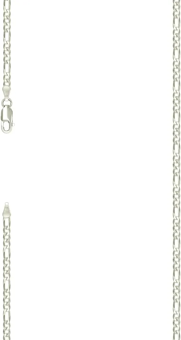 JewelryWeb 925 Sterling Silver Pave Super Flat Figaro Chain-Silver 2.6mm Anklet-Anklet for Women and Men