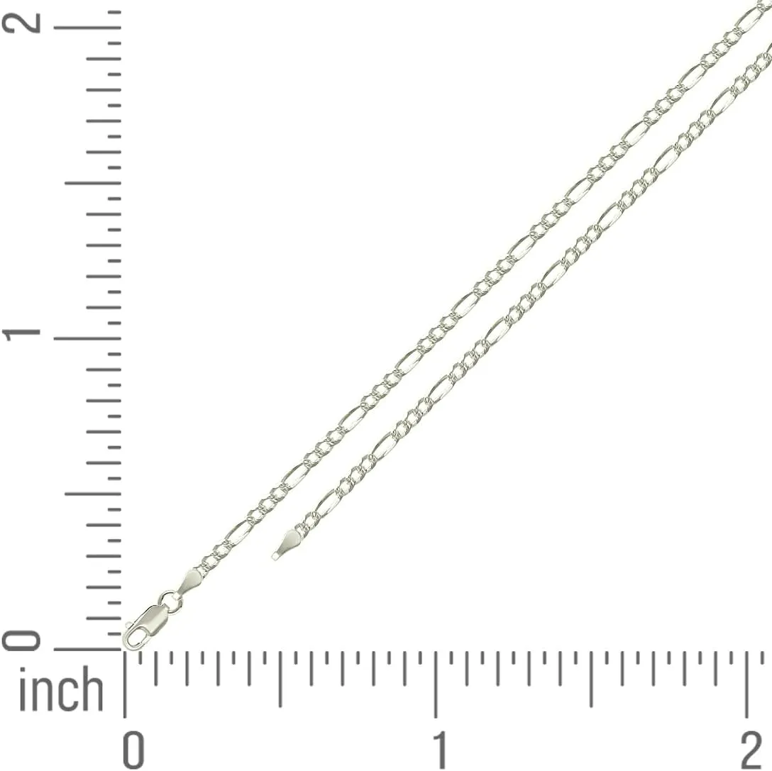 JewelryWeb 925 Sterling Silver Pave Super Flat Figaro Chain-Silver 2.6mm Anklet-Anklet for Women and Men