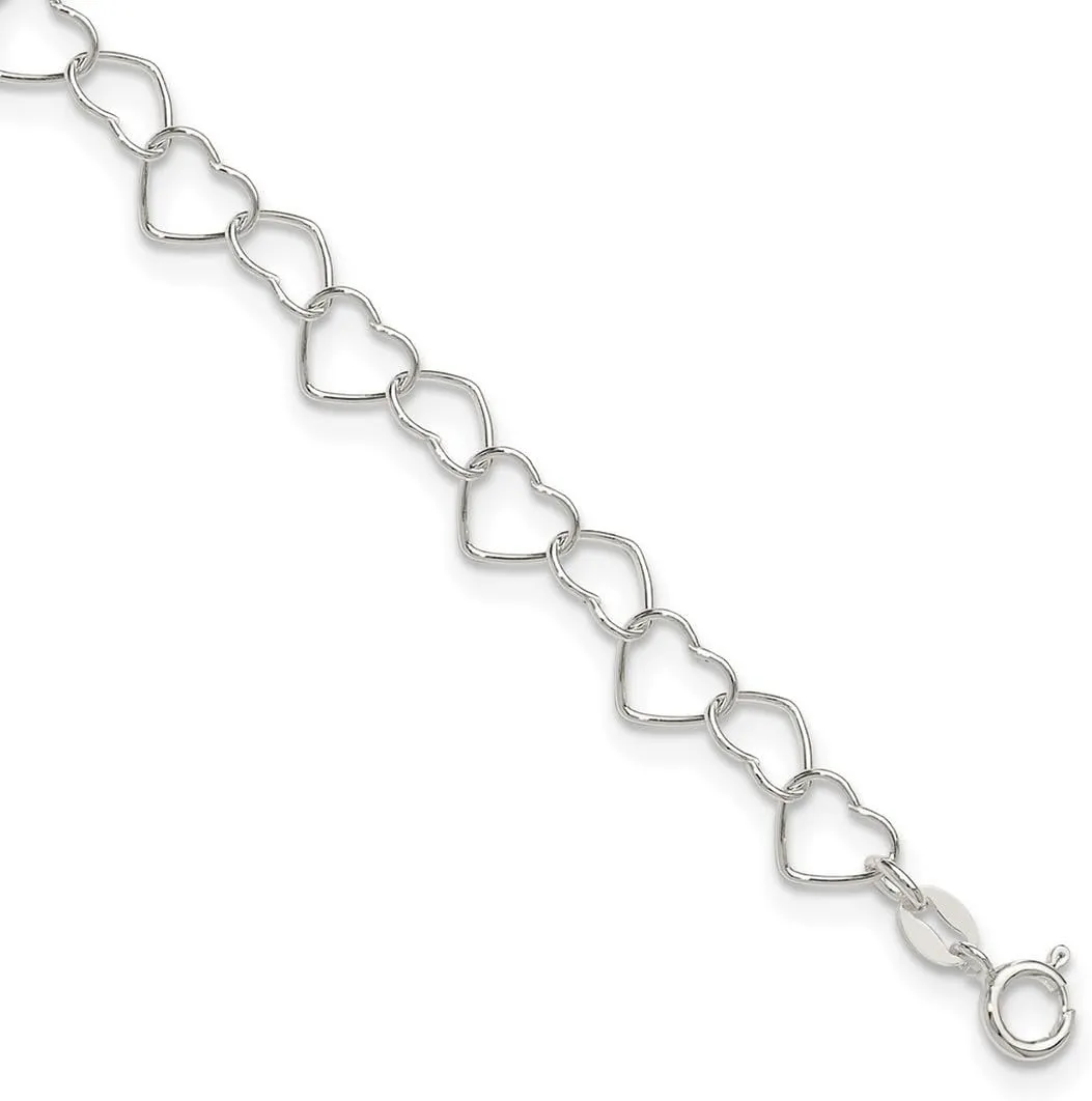 JewelryWeb 925 Sterling Silver Polished 0.6mm Fancy Love Heart Link Anklet Spring-Ring-Anklet for Women