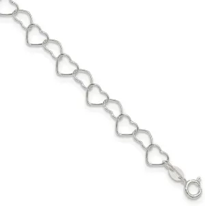 JewelryWeb 925 Sterling Silver Polished 0.6mm Fancy Love Heart Link Anklet Spring-Ring-Anklet for Women