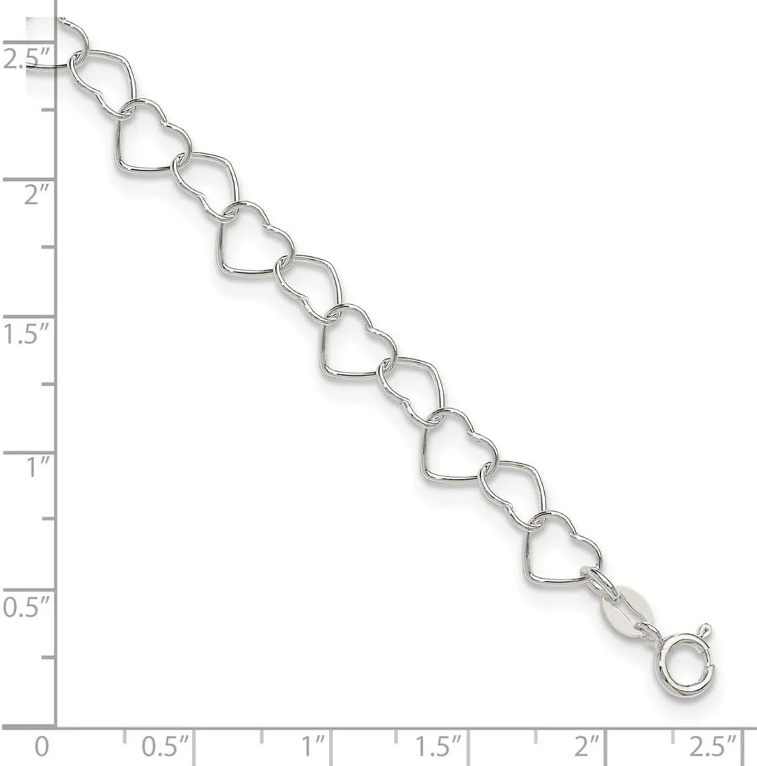JewelryWeb 925 Sterling Silver Polished 0.6mm Fancy Love Heart Link Anklet Spring-Ring-Anklet for Women