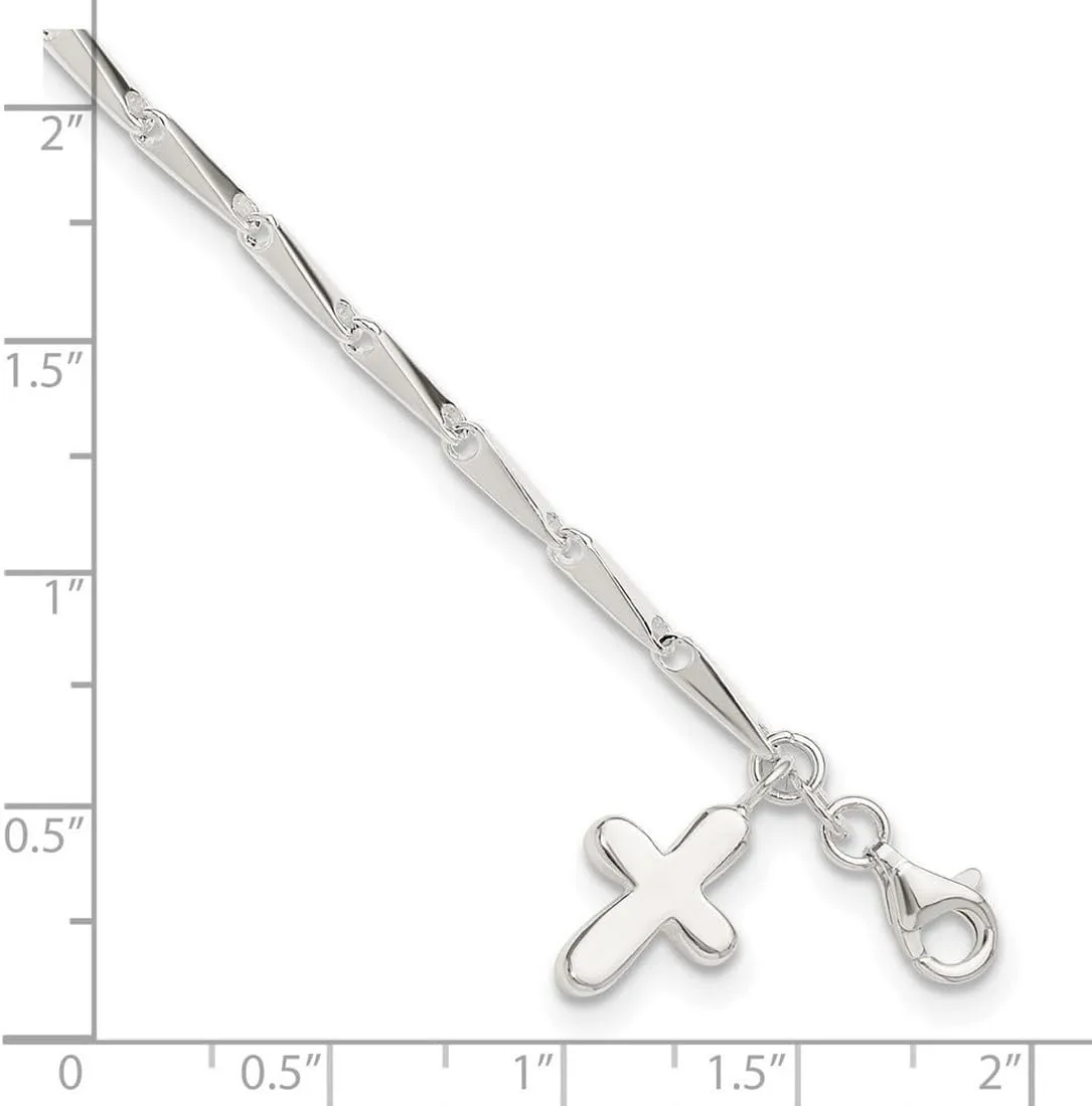 JewelryWeb 925 Sterling Silver Polished Fancy Lobster Closure Solid Religious Faith Cross on-Fancy Link Anklet-Lobster Claw-Anklet for Women