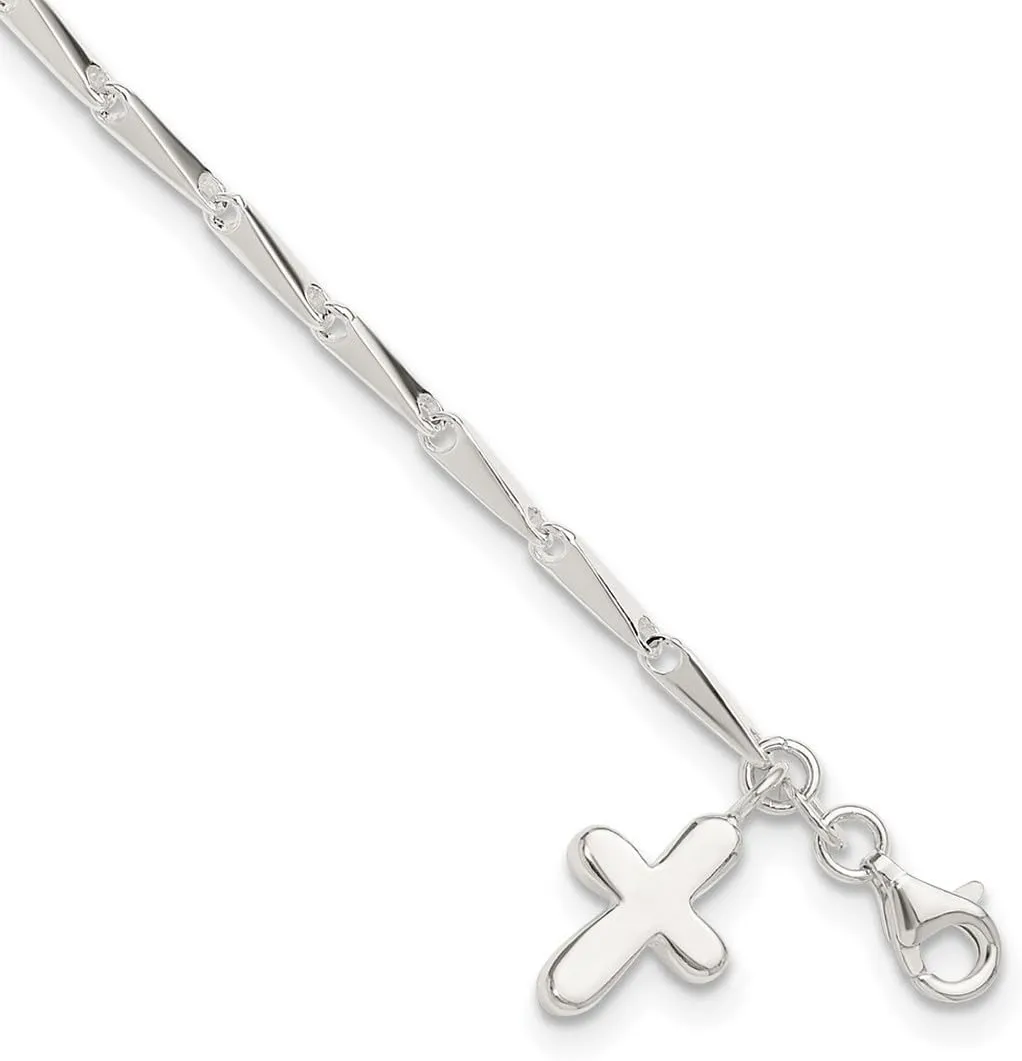JewelryWeb 925 Sterling Silver Polished Fancy Lobster Closure Solid Religious Faith Cross on-Fancy Link Anklet-Lobster Claw-Anklet for Women