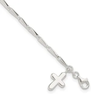 JewelryWeb 925 Sterling Silver Polished Fancy Lobster Closure Solid Religious Faith Cross on-Fancy Link Anklet-Lobster Claw-Anklet for Women