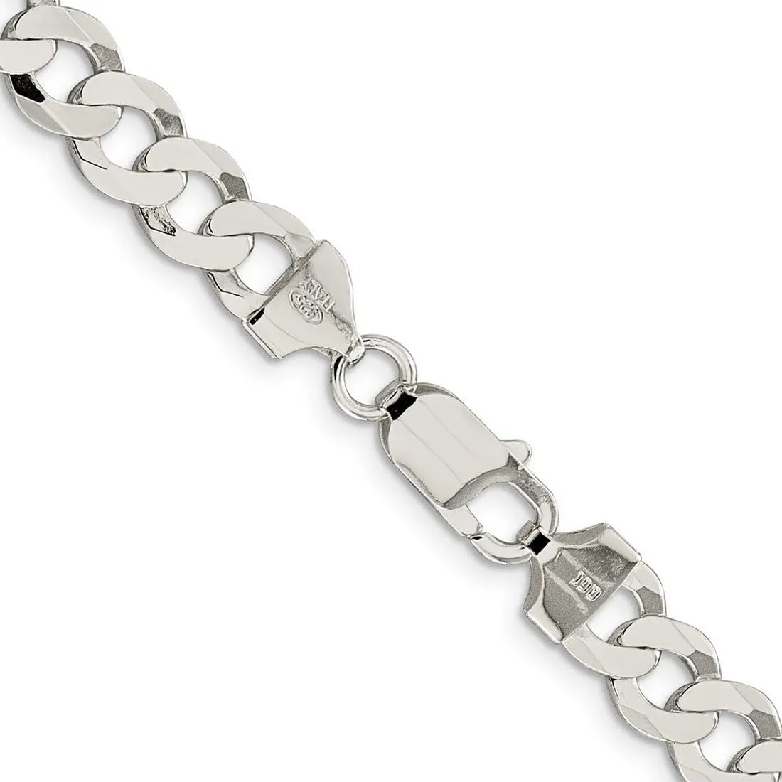 JewelryWeb 925 Sterling Silver Polished Lobster Claw Closure 8mm Close Link Flat Curb Chain Bracelet-Link-Bracelet for Women and Men
