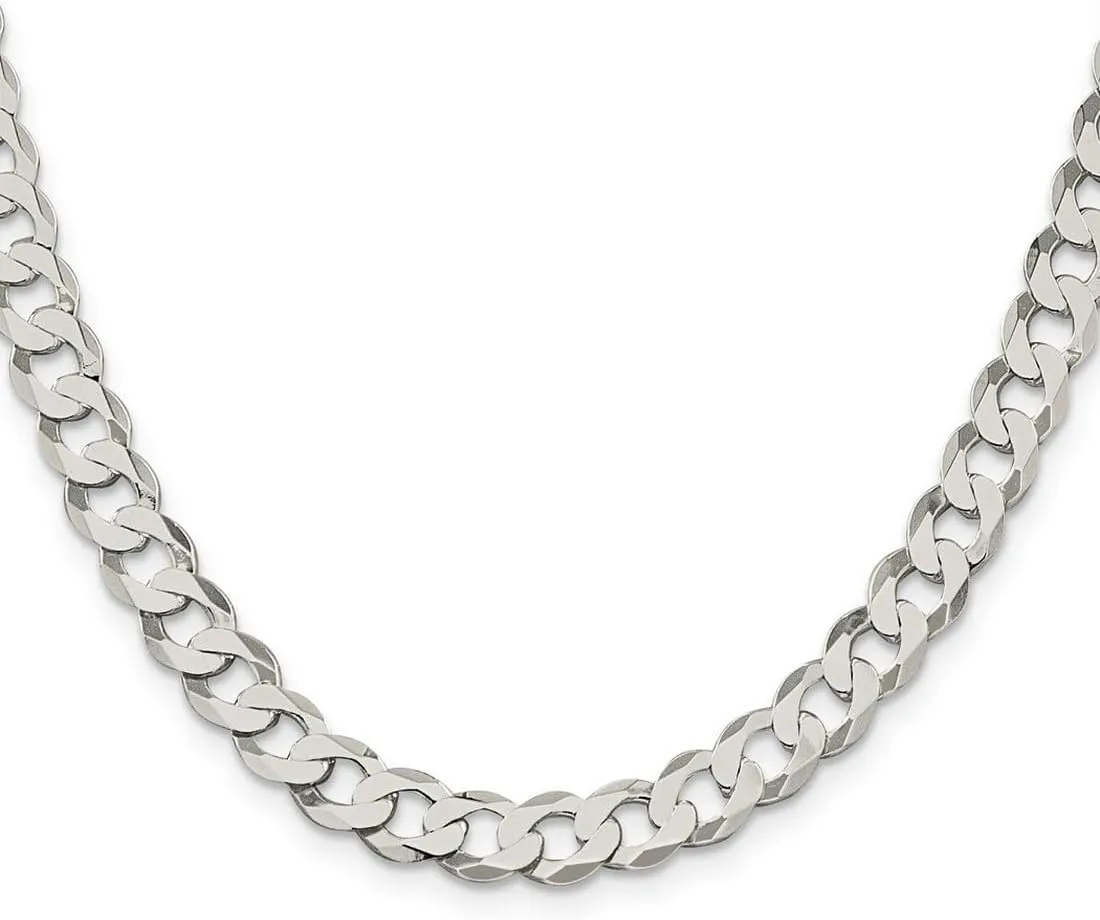 JewelryWeb 925 Sterling Silver Polished Lobster Claw Closure 8mm Close Link Flat Curb Chain Bracelet-Link-Bracelet for Women and Men