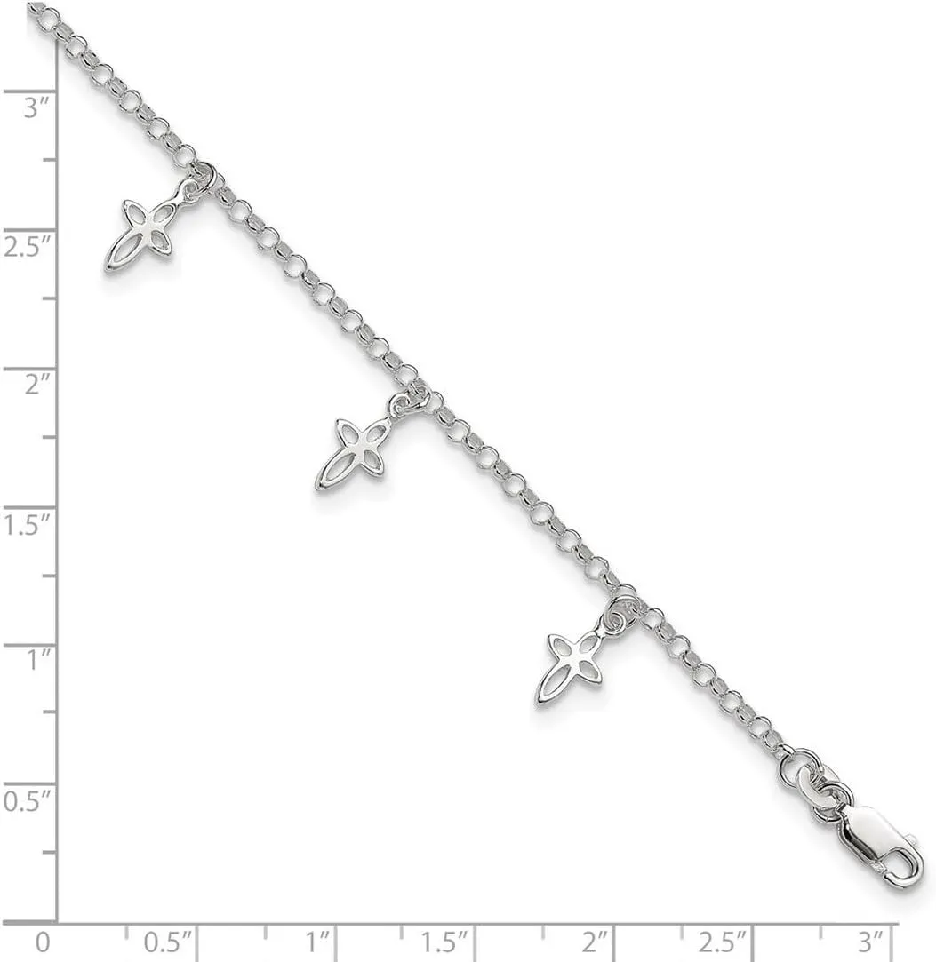 JewelryWeb 925 Sterling Silver Polished Lobster Claw Closure Religious Faith Cross Anklet-Anklet for Women