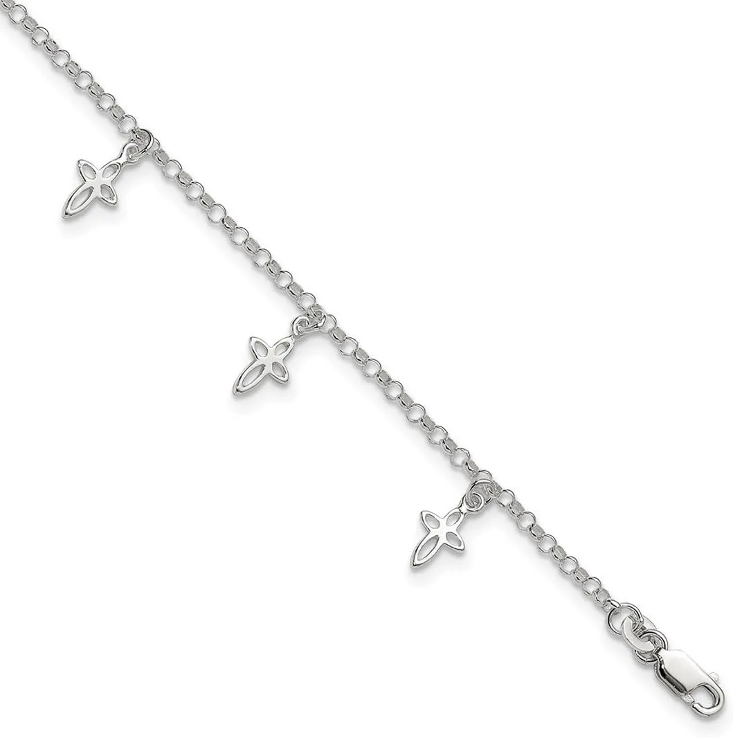 JewelryWeb 925 Sterling Silver Polished Lobster Claw Closure Religious Faith Cross Anklet-Anklet for Women