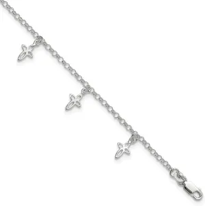 JewelryWeb 925 Sterling Silver Polished Lobster Claw Closure Religious Faith Cross Anklet-Anklet for Women