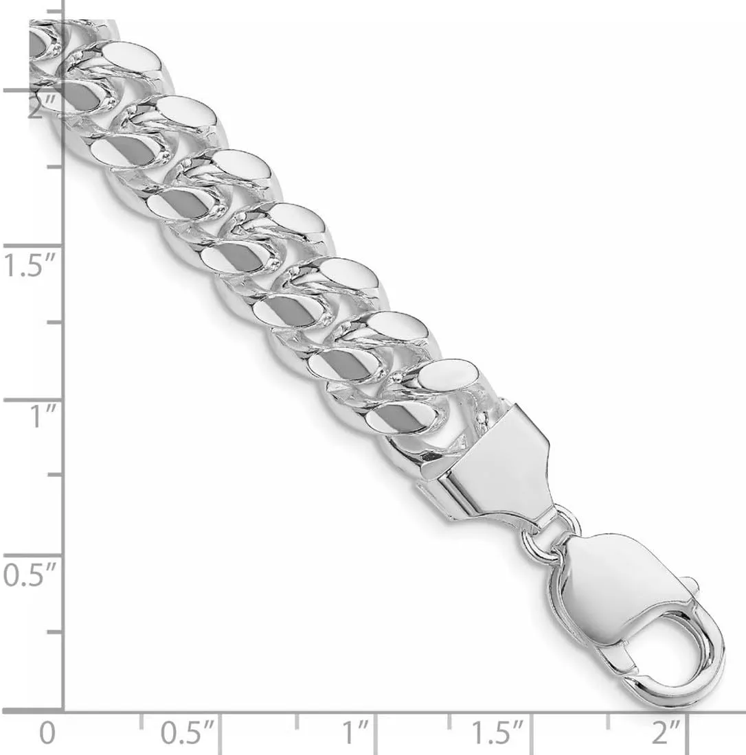 JewelryWeb 925 Sterling Silver Rhodium Plated 10.7mm Polished Domed Curb Chain Ankle Bracelet Anklet for Women and Men